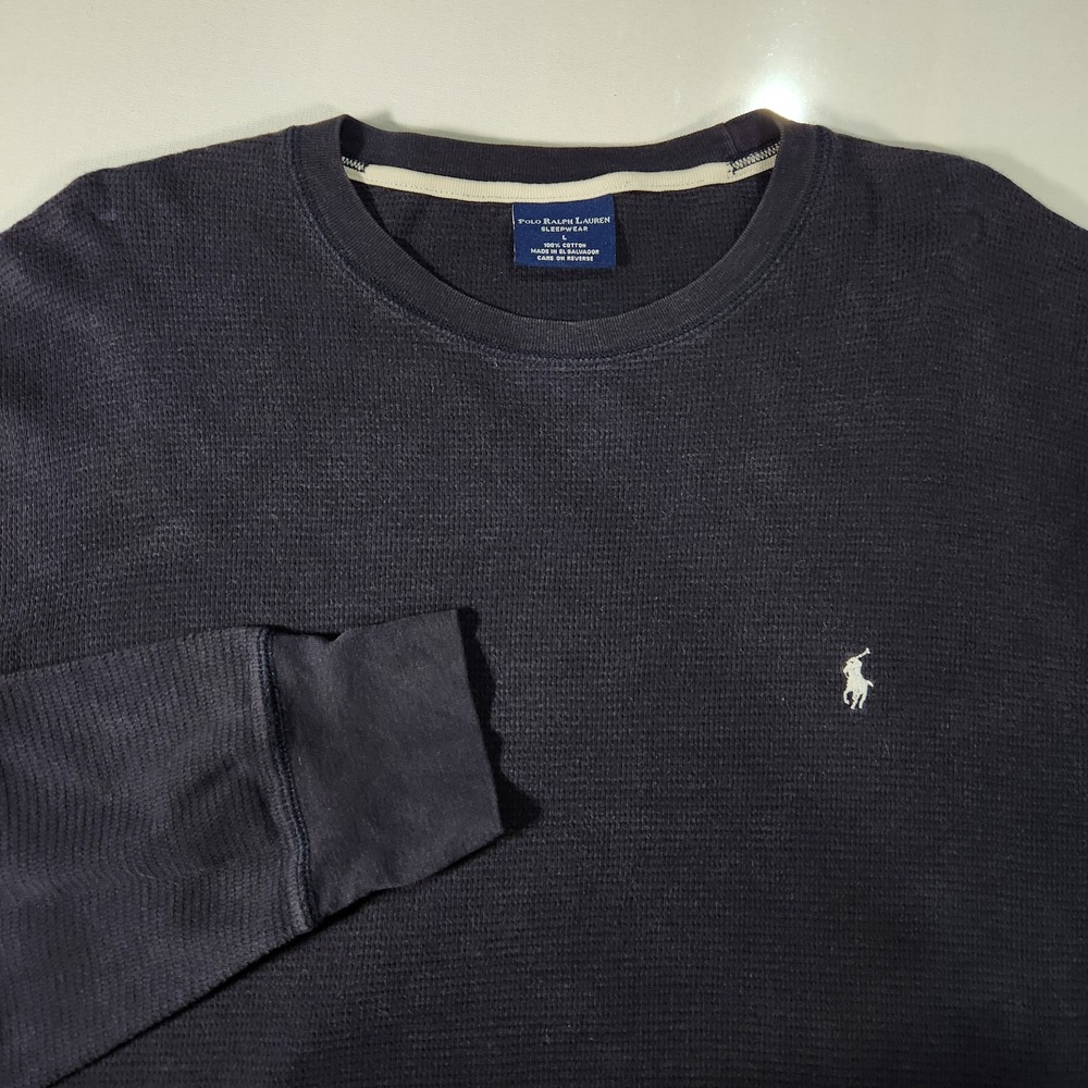 Polo Ralph Lauren Sleepwear Mens‎ Knit Shirt Thermal Large Navy Blue Long Sleeve